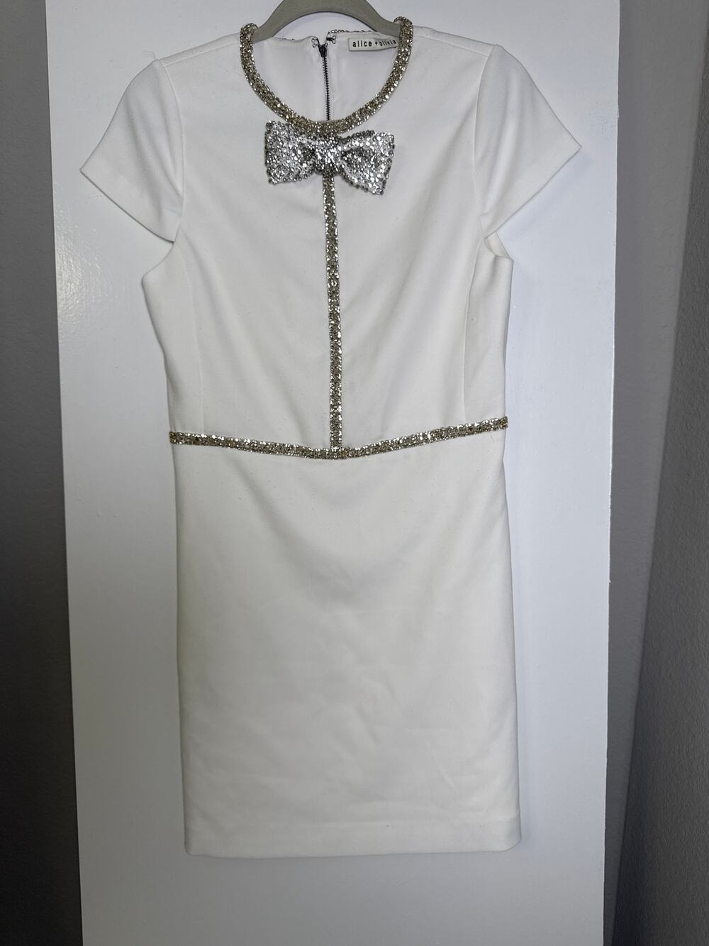 Alice + Olivia Sophie Embellished Bow Minidress White Crystal Sz 6 CC410210502